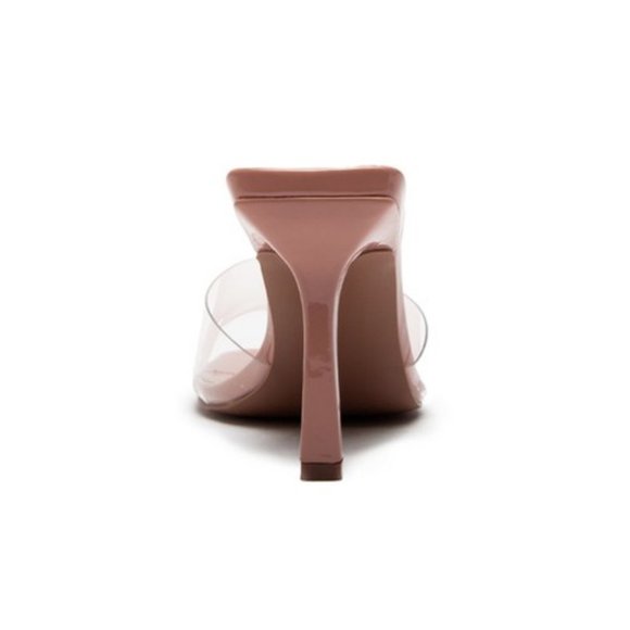 NEW Clear Blush Transparent Band Square Open Toe Slip On Heeled Mules Sandals - Picture 5 of 12